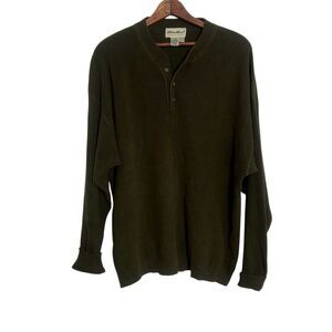 Eddie Bauer Chunky Knit Cotton Henley Pullover Sweater Olive Green Size XL